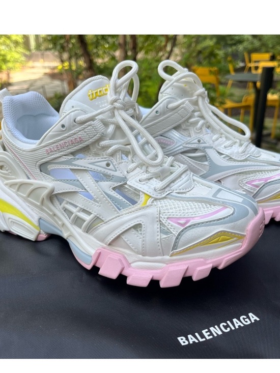 Balenciaga Shoes - Balenciaga White Sneakers with Pastel Pink, Yellow & Blue Accents